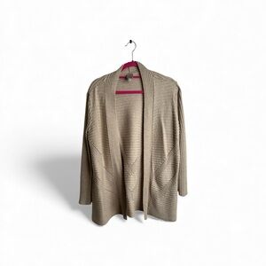 Chicos Women’s Size 2/L Open Front Cardigan Beige Cozy Cabin 4603